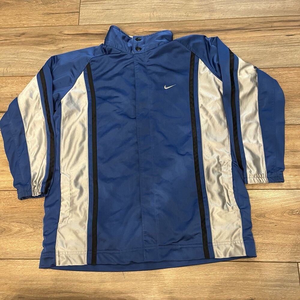 Nike Basketball Blue Snap Front Mesh Lined Track Jacket Youth L Silver Tag Y2K